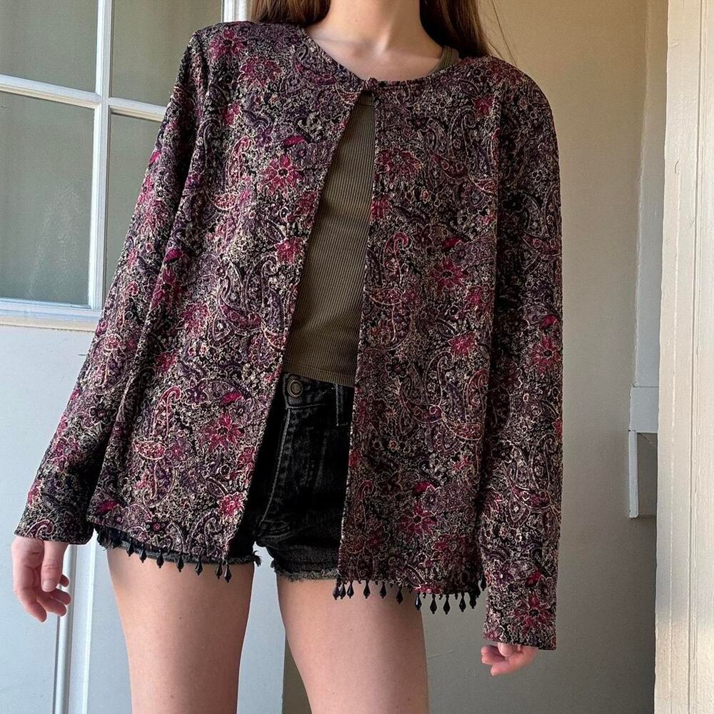 Vintage 1990s JBS Ltd. Open Beaded Open Jacket OS Eclectic Grandma